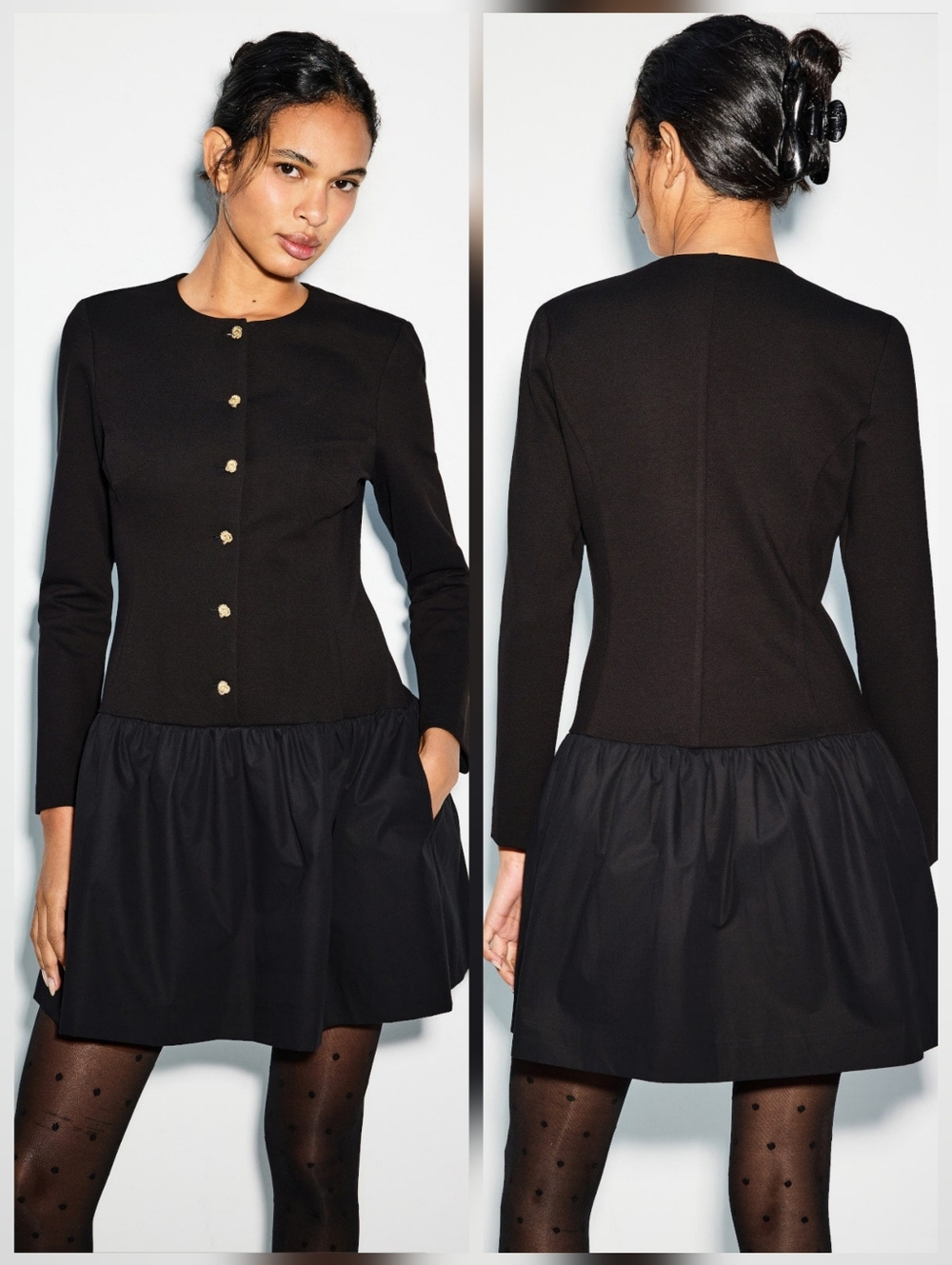 Ted Baker London Ponte Dress With Ruffle Combo Crew Neck Long Sleeve Size M